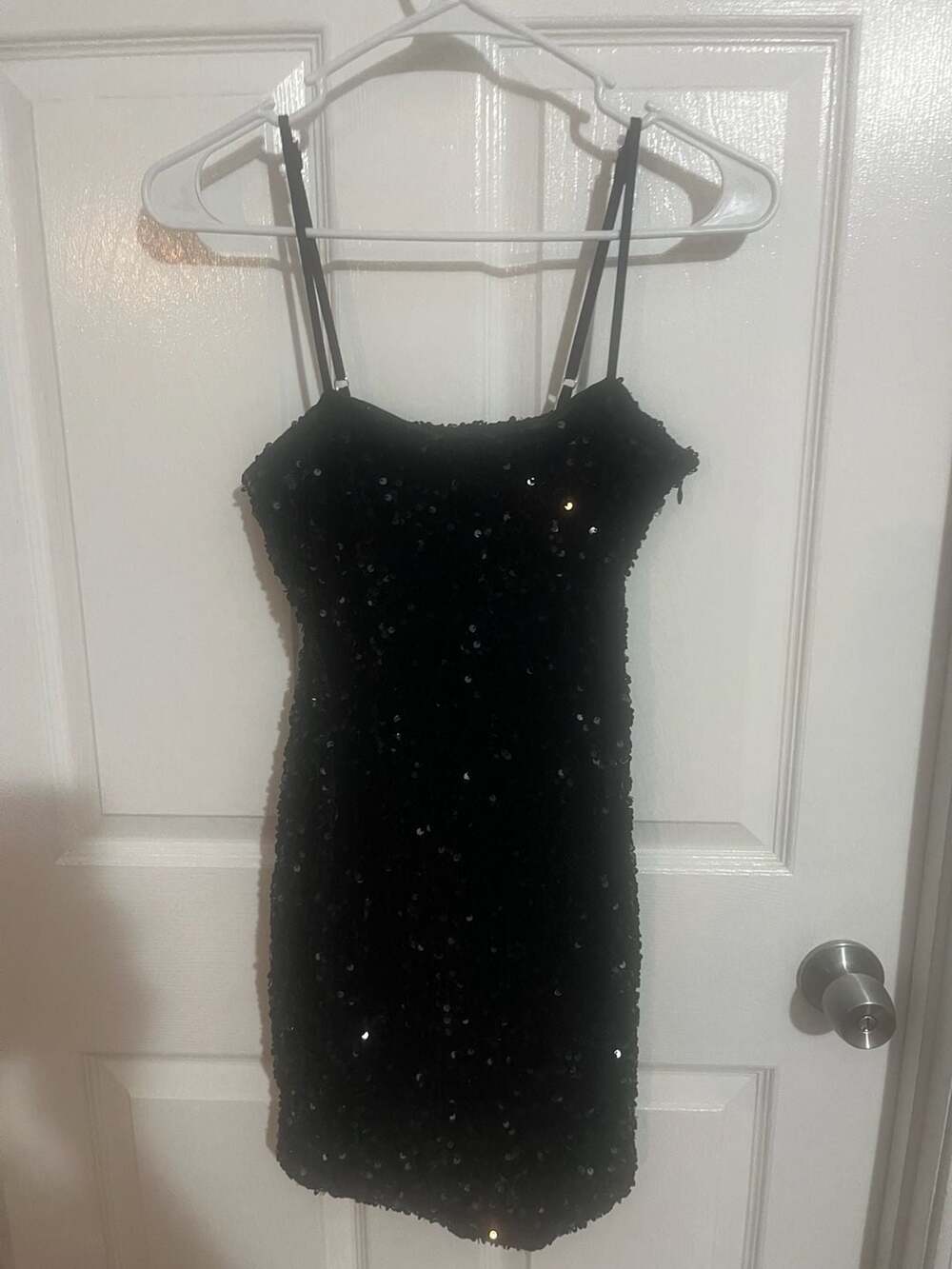 Black Spaghetti Strap Sequin Mini Dress